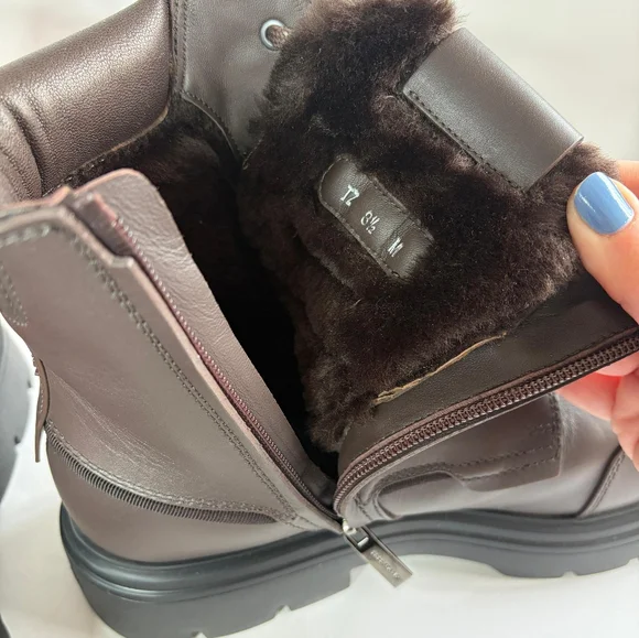 Ferragamo Men's Brown Leather CORALLO Boots With Fur Lining 8.5 NIB - Picture 5 of 8